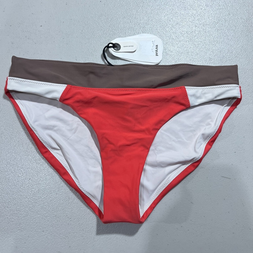 prAna Baja Bound Summer Wave Bikini Bottom Womens S Rose Fire Colorblock Stretch